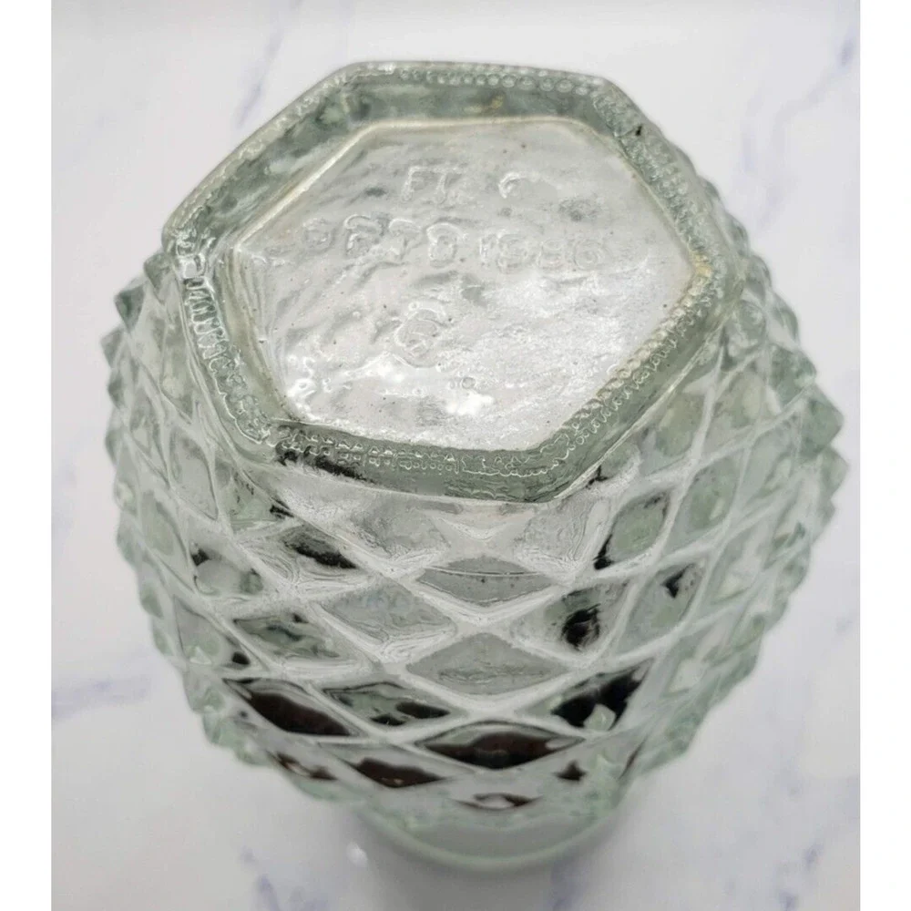 FTD Clear Pineapple Shaped Diamond Point Pressed Glass Vintage Vase